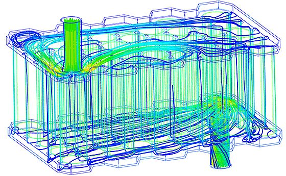 Fluid flows simulation of coolants for electric vehicle battery pack