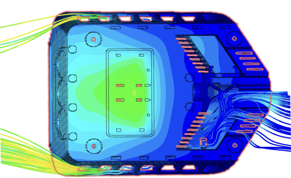Exterior view of the Easee Charging robot showing CFD IBM solver conjugate heat transfer results