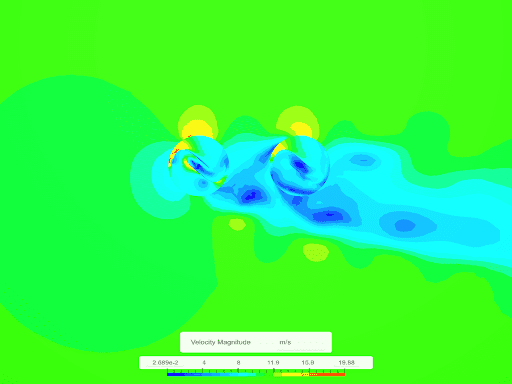 CFD simulation of two drag turbines used in the AEC industry. Flow simulation is critical to optimize the power output of wind turbines.